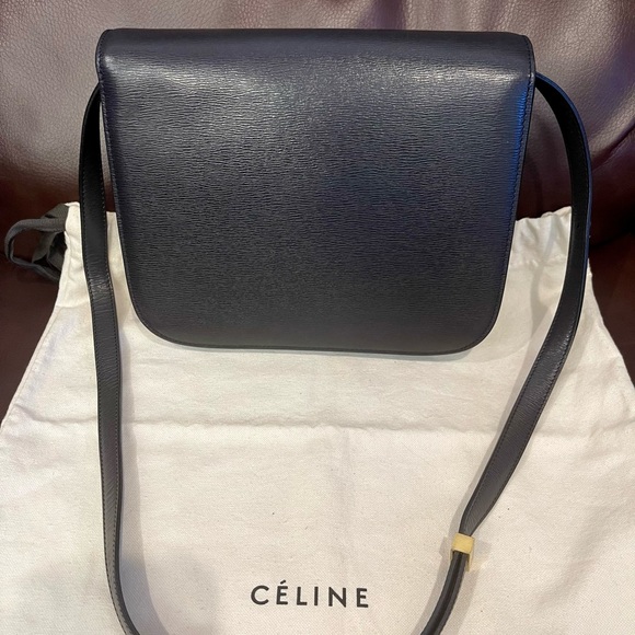 Celine Classic Box Triomphe Medium Calf leather black flap bag canvas handbag - Picture 3 of 16